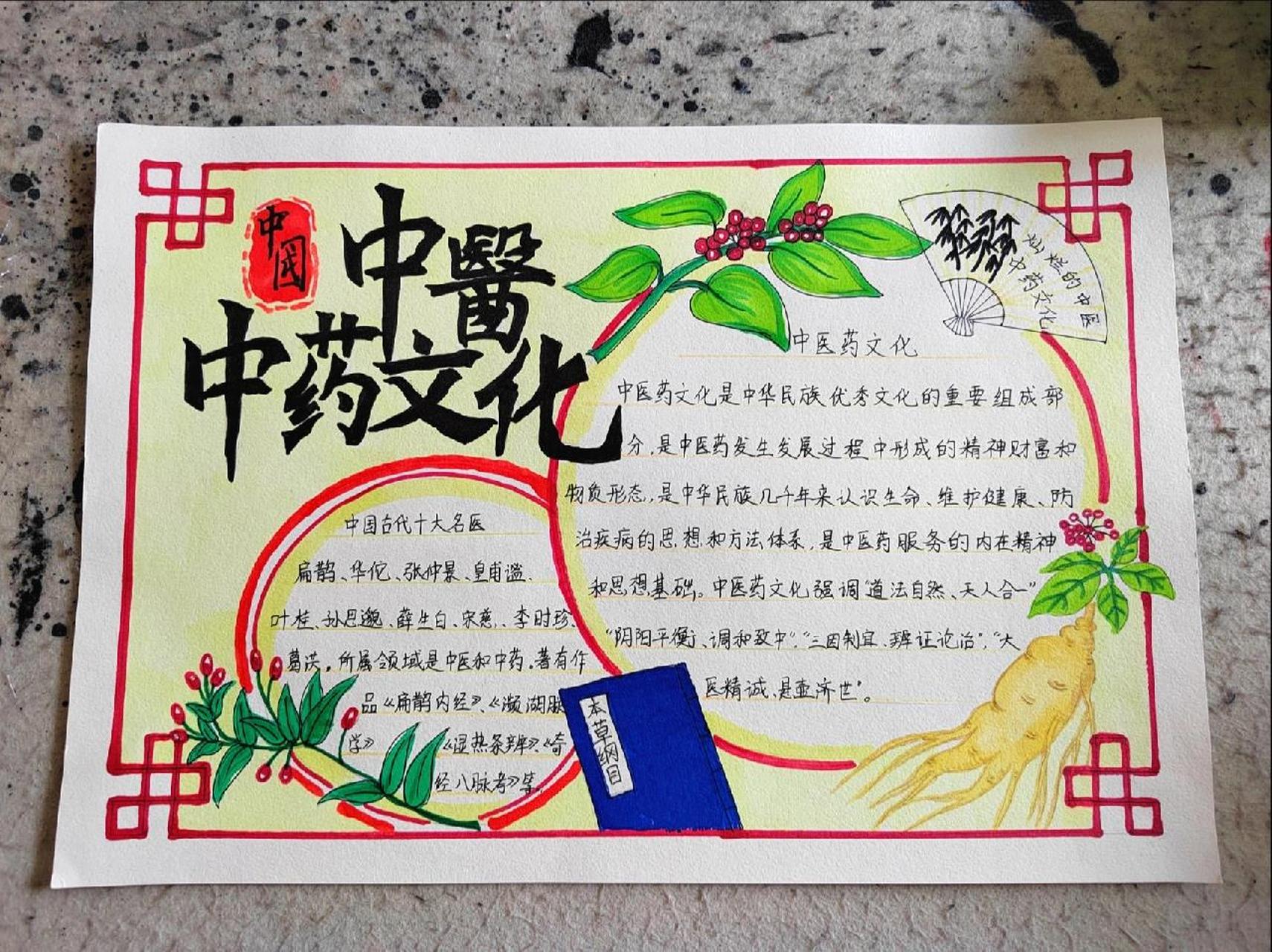 中药文化手抄报 每次都是学校临时要画,又花了三个小时画好,交了交了