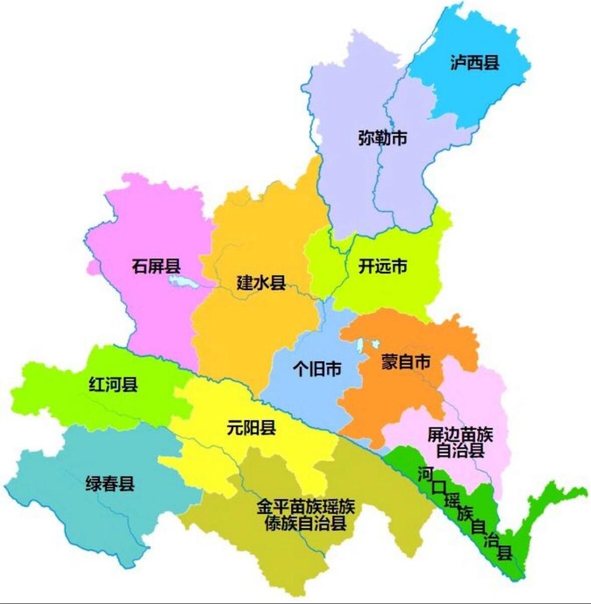 云南省各市州政区图(十三):红河州