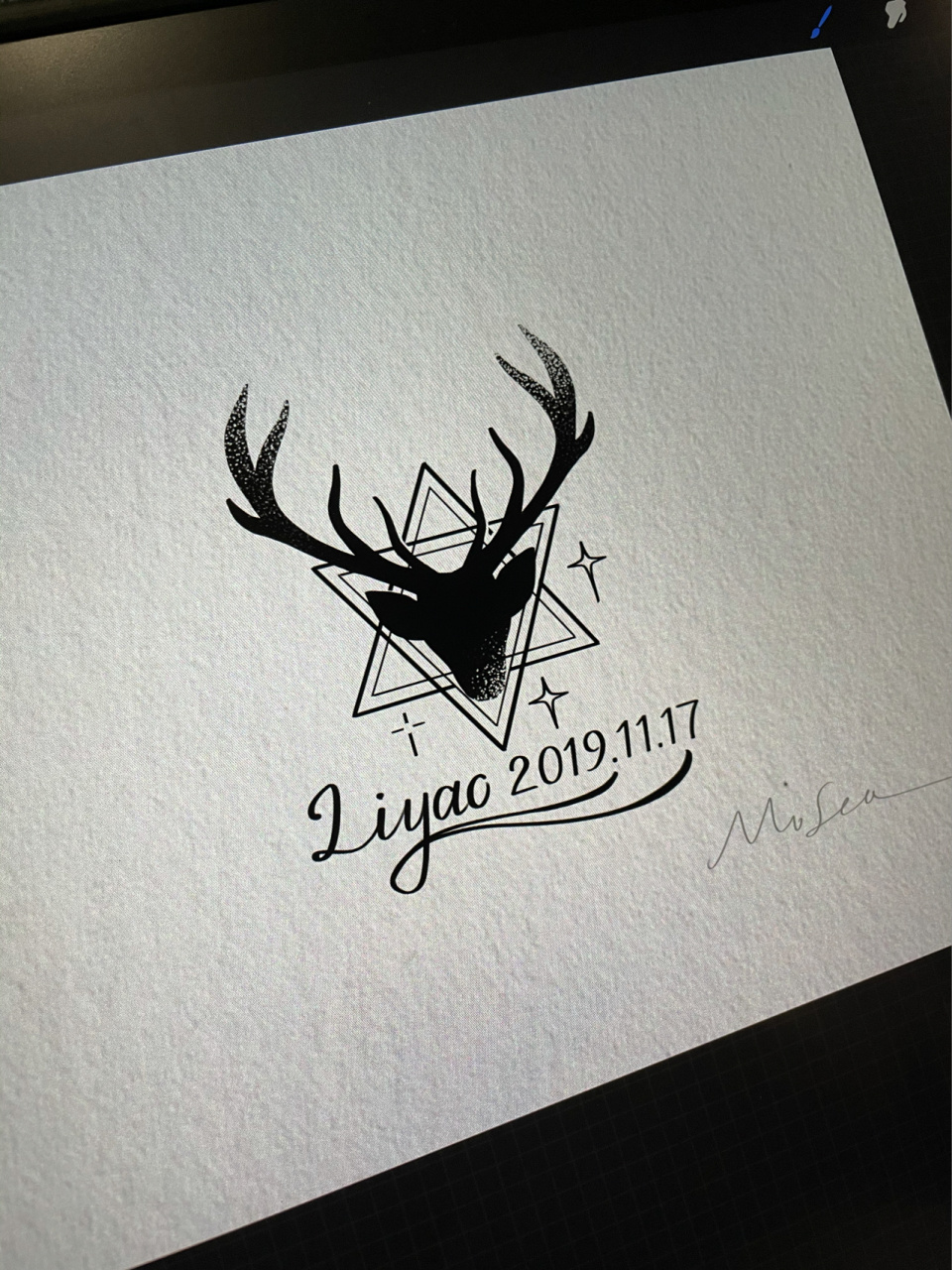 鹿头纹身手稿黑白图片