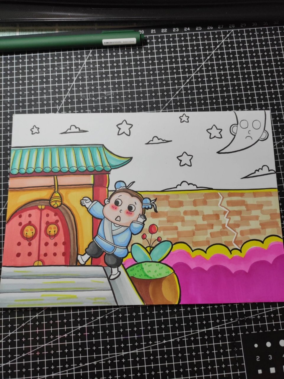 马克笔儿童画《掩耳盗铃》 临摹 工具:斯塔针管笔 秀丽笔 辉柏嘉80色