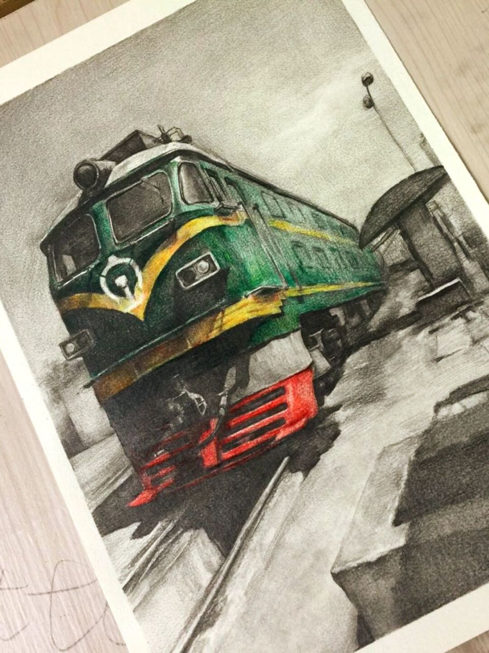 彩铅手绘731596黄桷坪的绿皮火车04