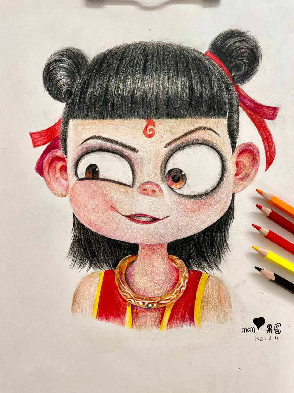 彩铅系列之哪吒 画渣又来添新作了,因为两个丫头喜欢卡通人物哪吒