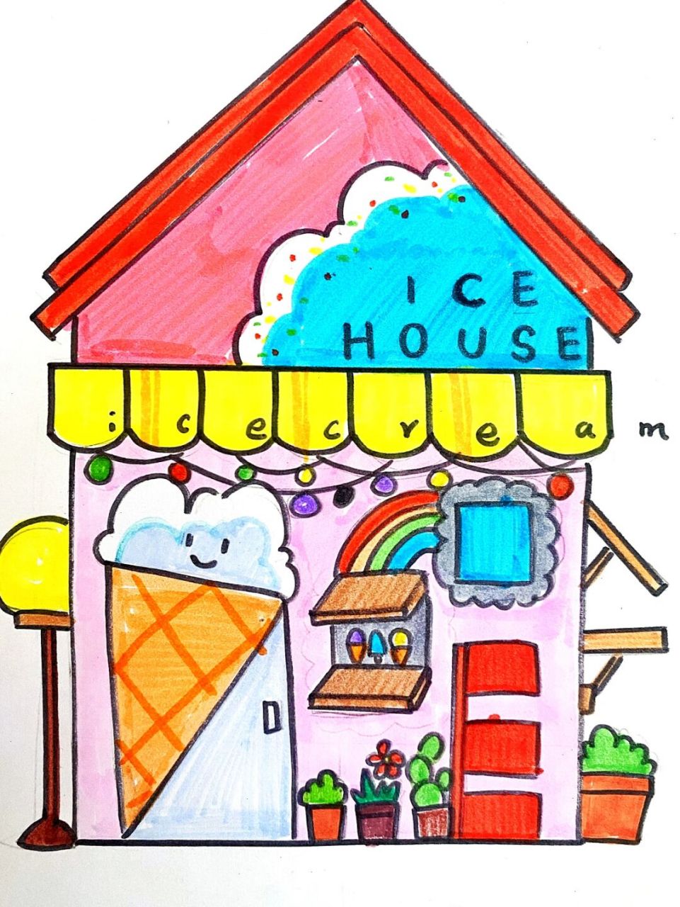 冰淇淋房子儿童画 