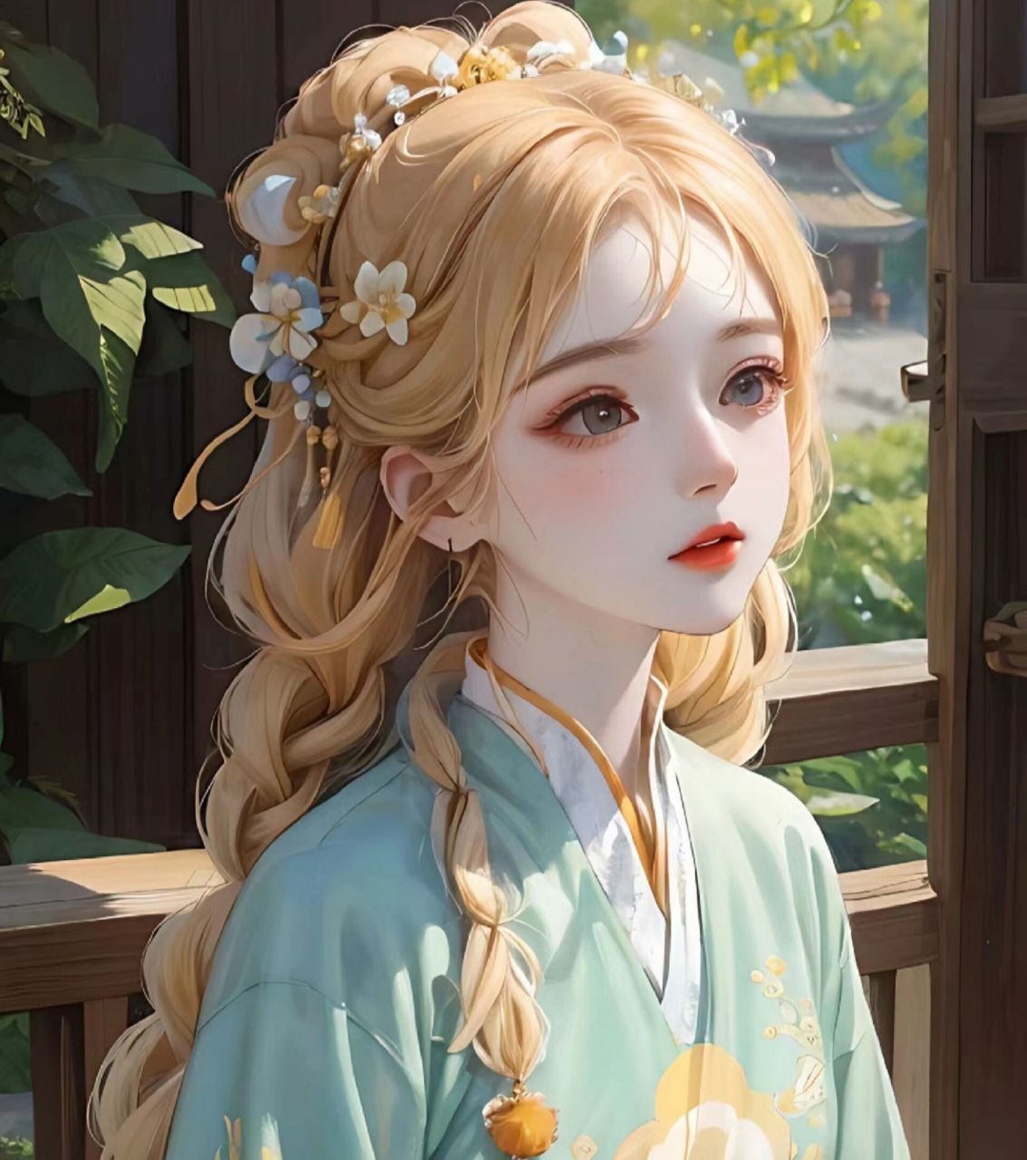 黄色系古风少女头像.