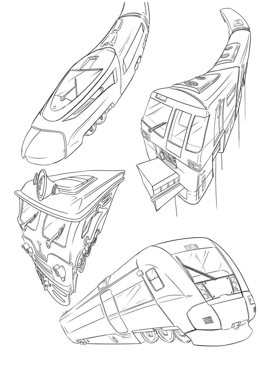 火車頭,動車,地鐵,高鐵線稿一口氣給你們 插畫,考研高考常用交通工具