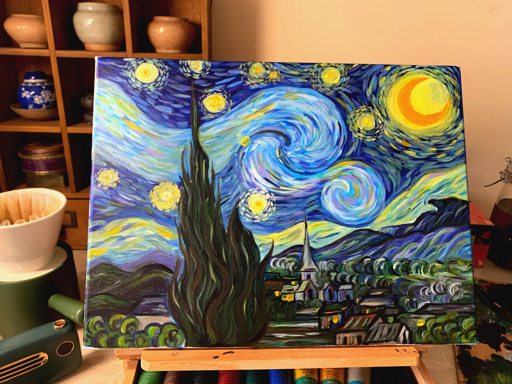 临摹|梵高《星空》 第一次临摹梵高的作品,感受艺术大师装作时的情绪