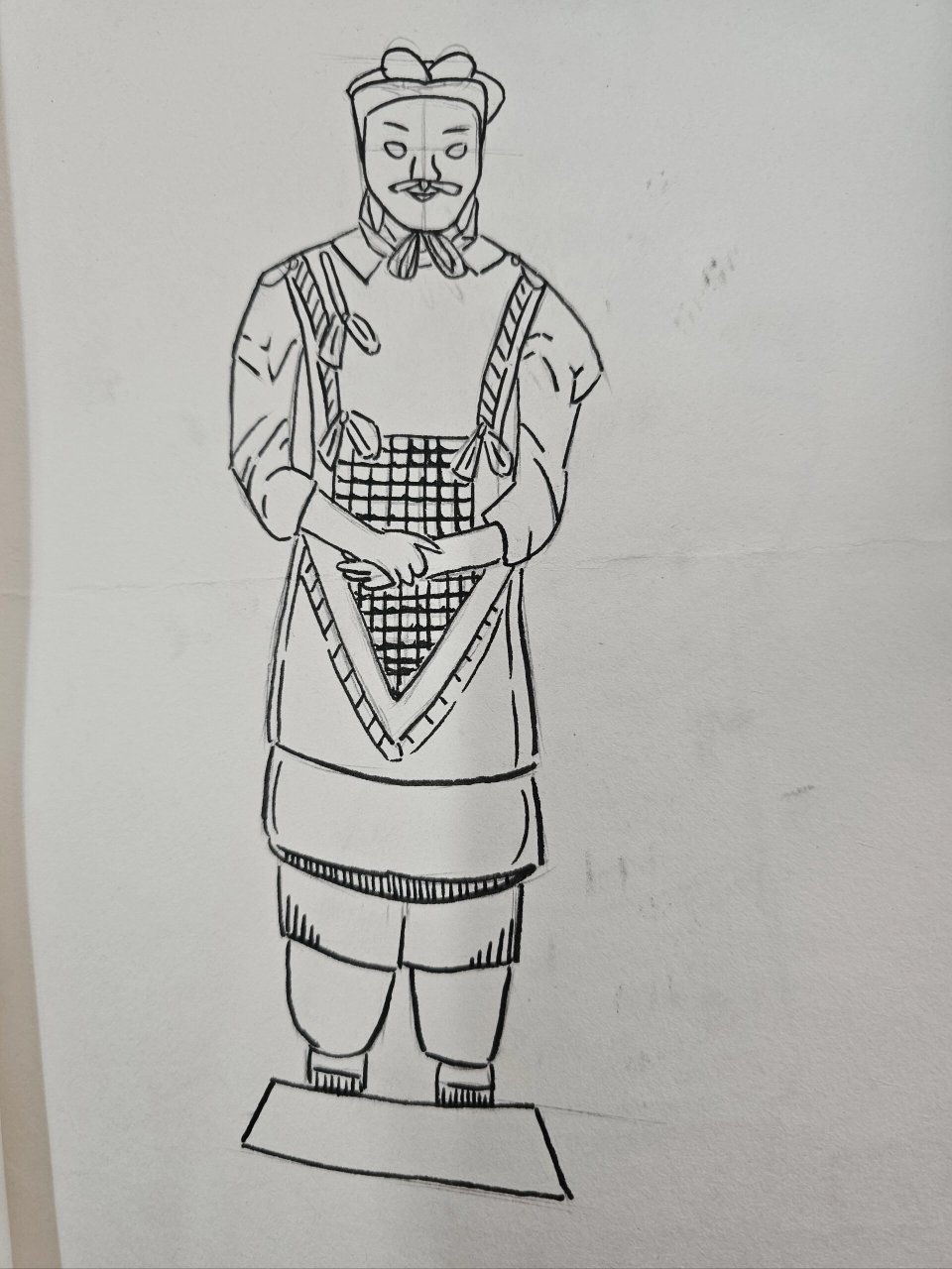 秦陵兵马俑学生作品分享 六年级上册兵马俑线描练习学生作品.