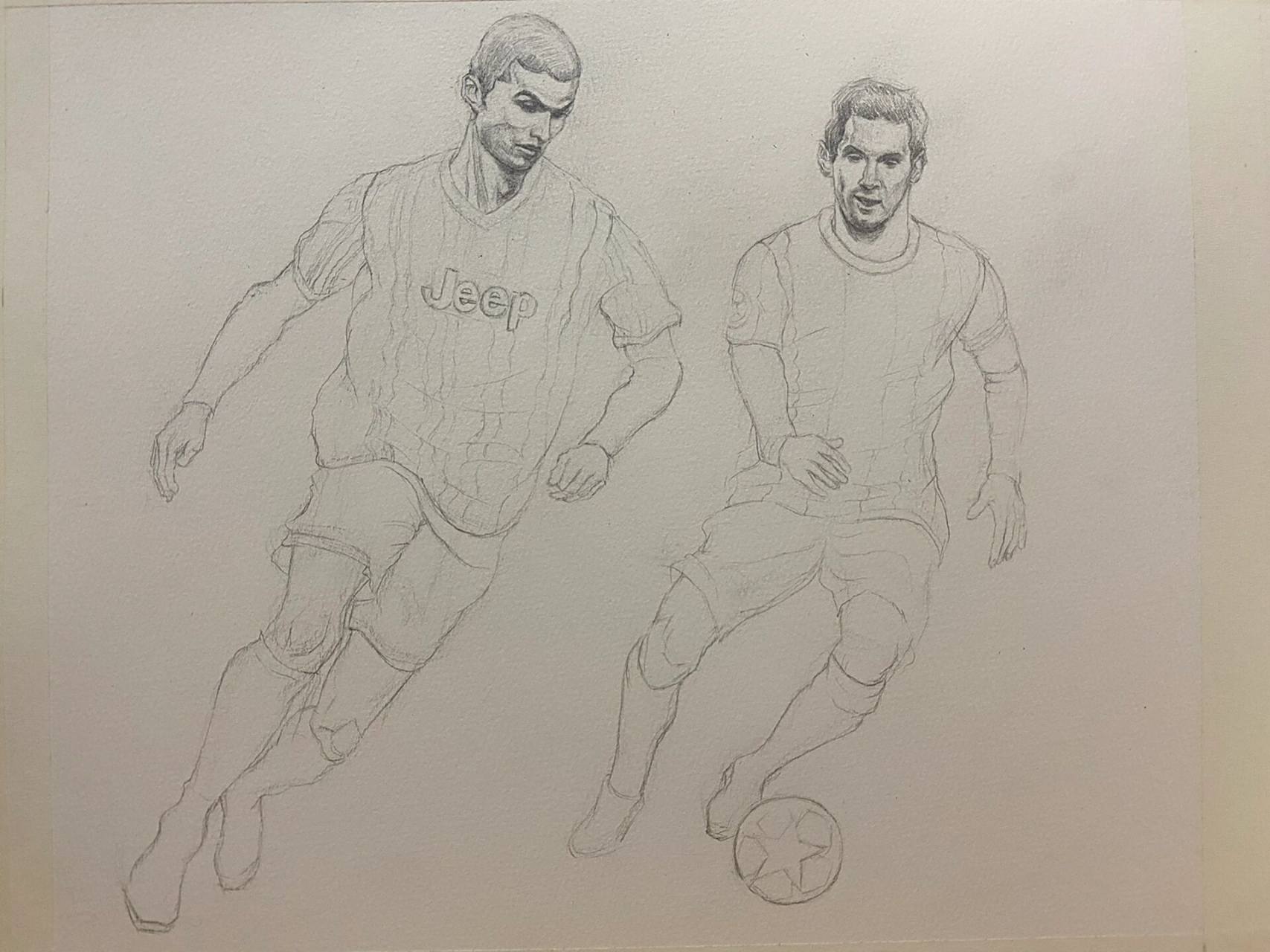 水彩—梅西和c罗 人物速写,重点是抓住人体的整体动势和面部神情.