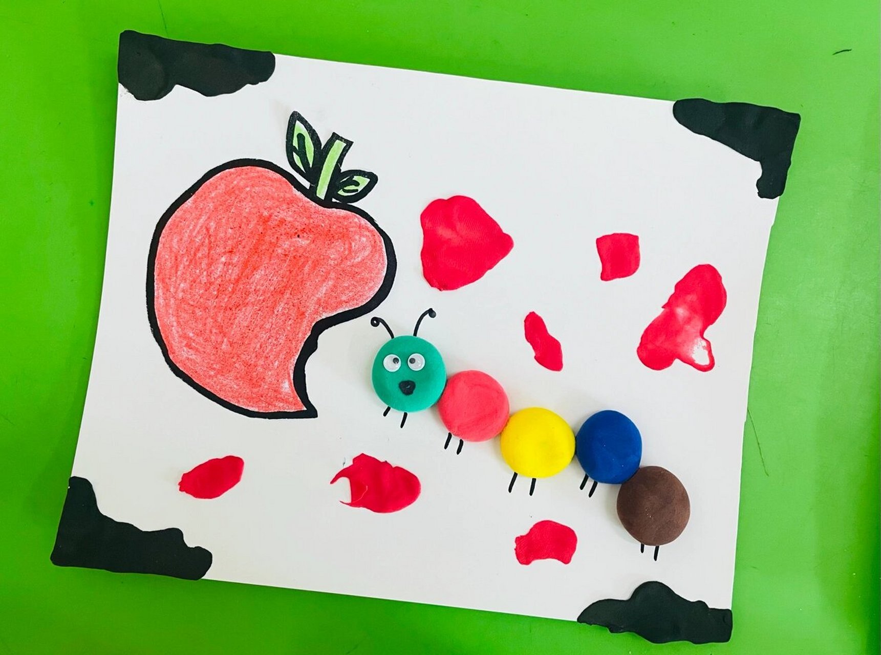 超轻粘土创意手工|小班中班 苹果涂色 白色卡纸 轻粘土 最后画上91