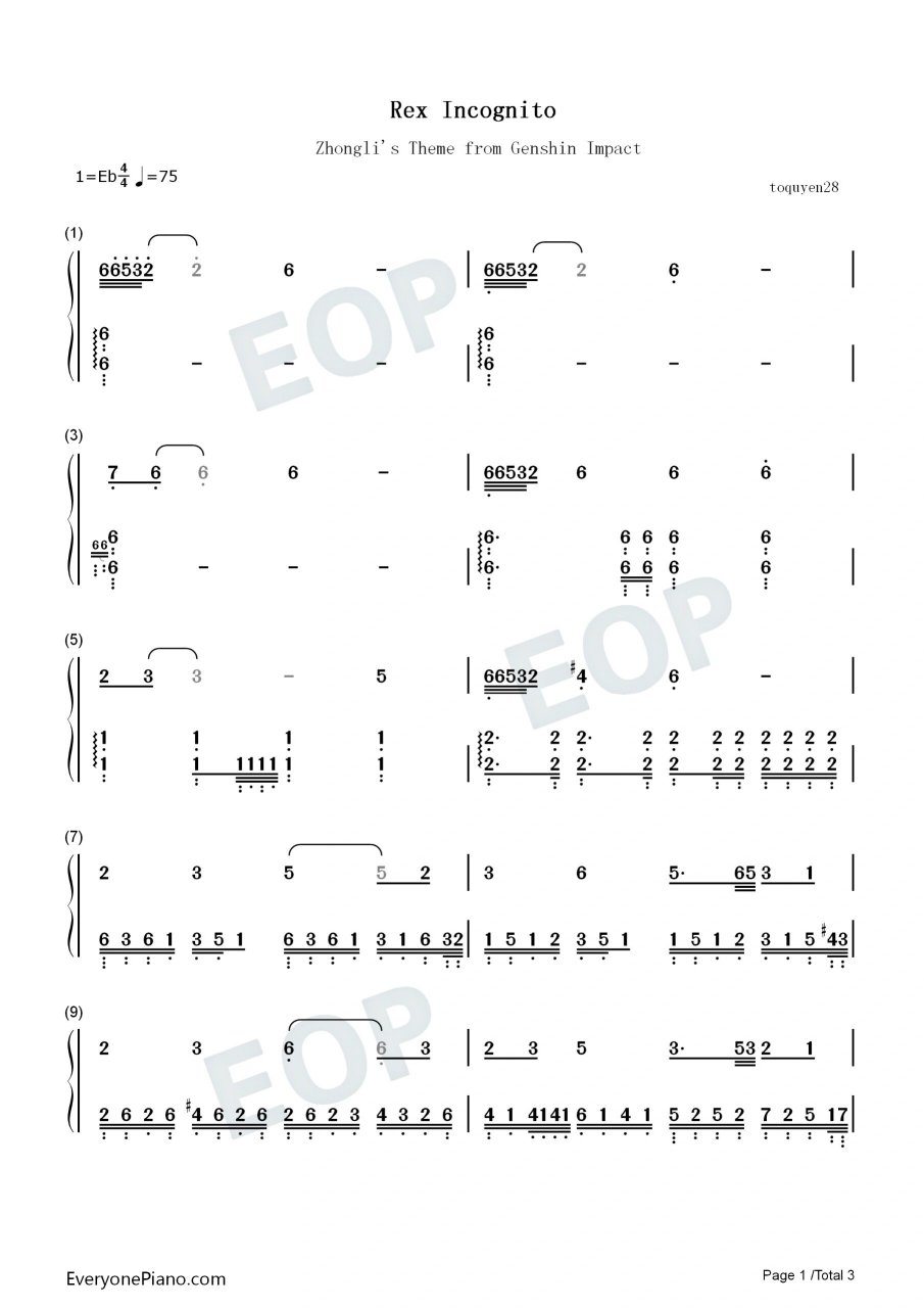 《原神》背景音乐简谱|【钟离】尘世闲游篇