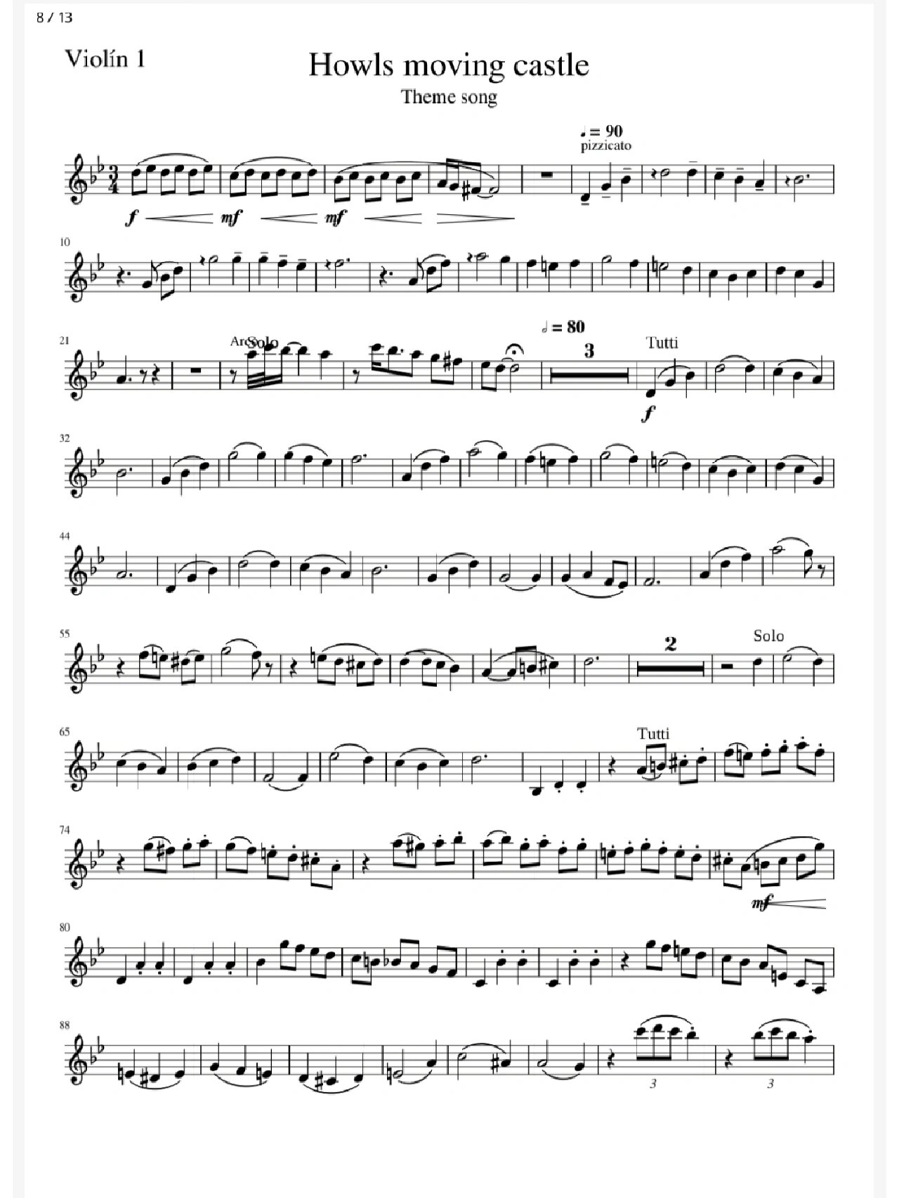 🎻《哈尔的移动城堡》双小提琴重奏谱