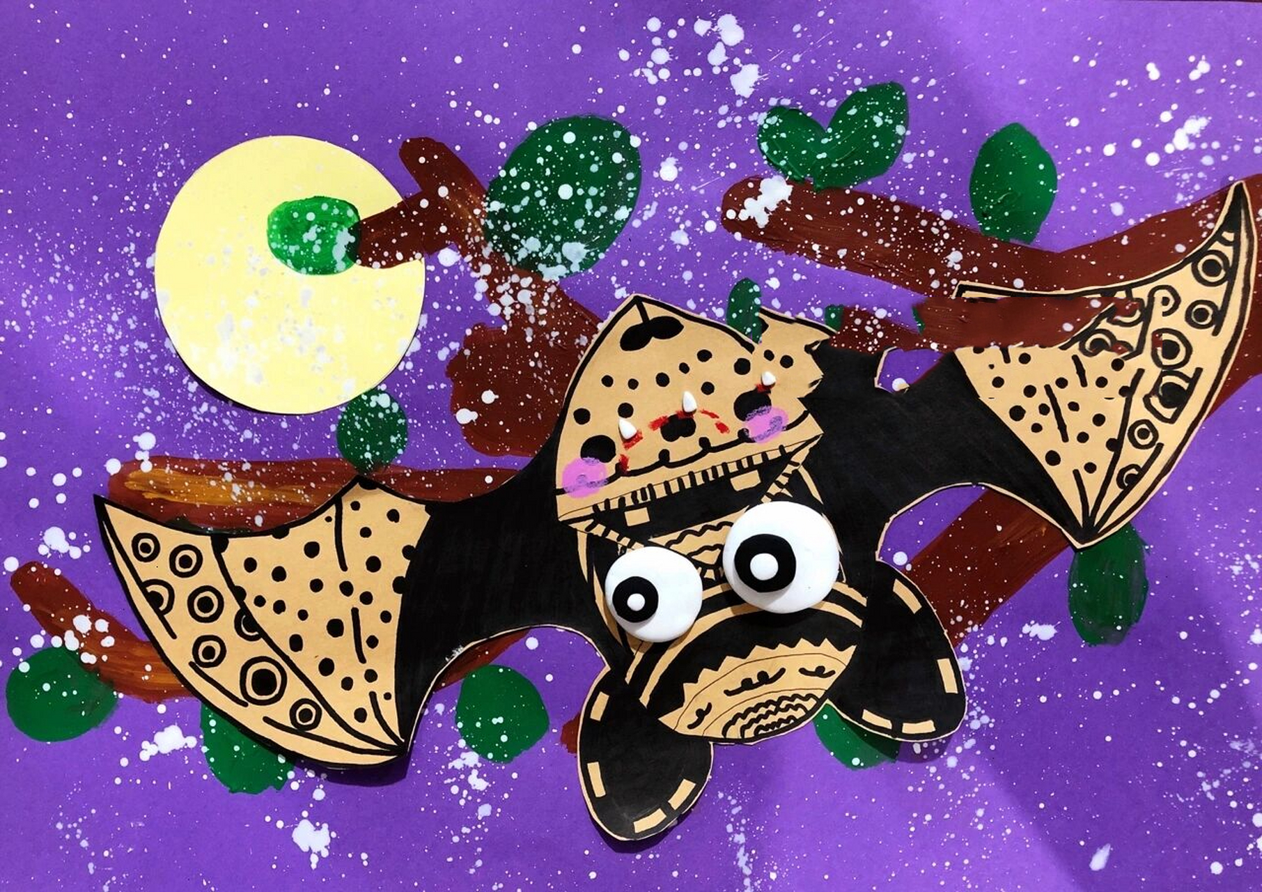 儿童创意画——《可爱小蝙蝠》(含步骤) 【情景描述】 夜晚静悄悄的