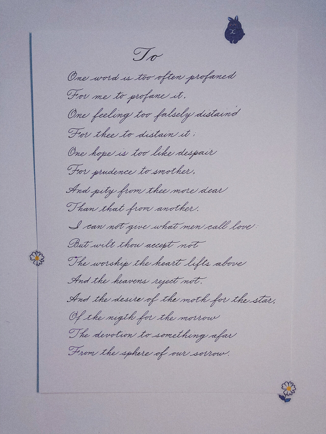 英文花体字 手写雪莱英文情诗 简单又有深度