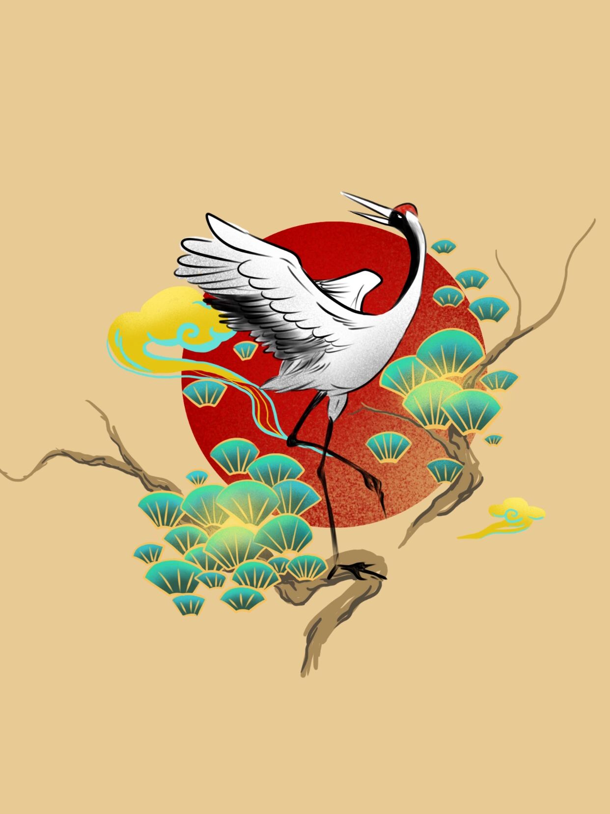 仙鹤,即为国鸟丹顶鹤 象征长寿,富运长久,仙鹤是鸟类中最高贵的一种鸟