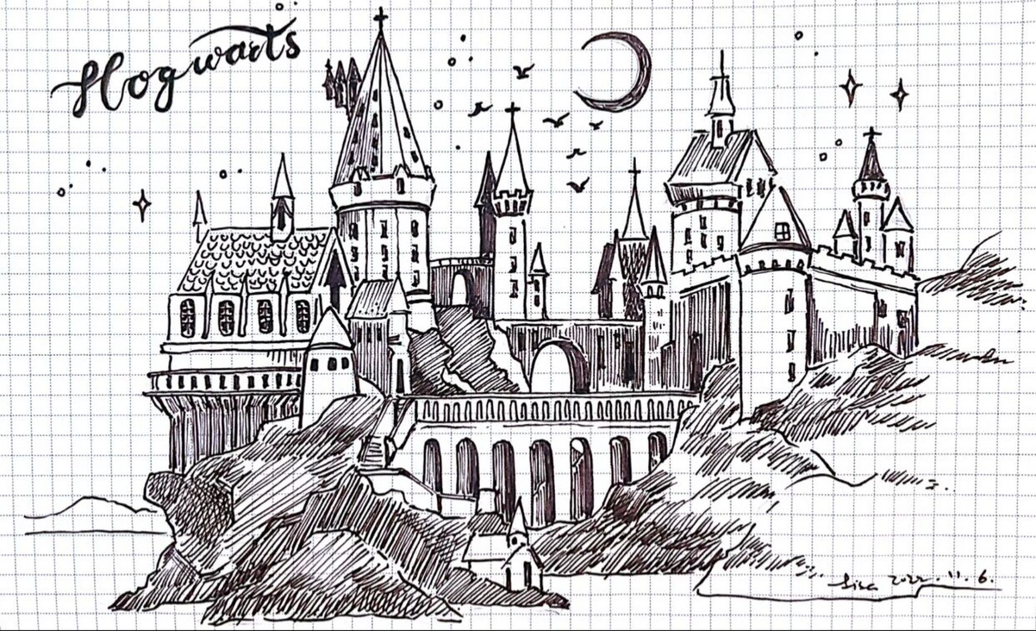 霍格沃兹城堡手绘 临摹(原图p3)