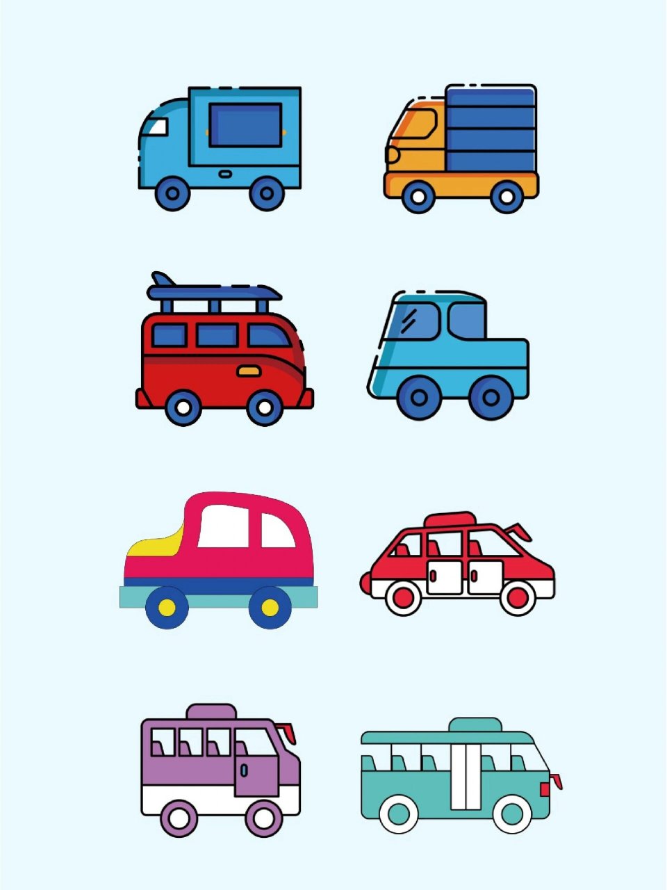 96今天给大家分享一组卡通交通工具贴纸素材 09交通工具广义上指