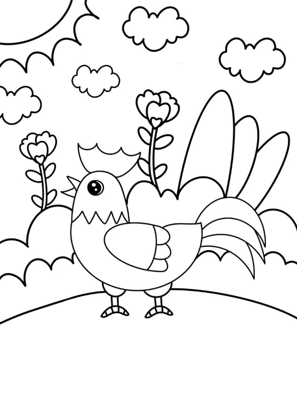 的小公鸡93儿童创意画9615线稿 #创意美术儿童画# #儿童简笔画