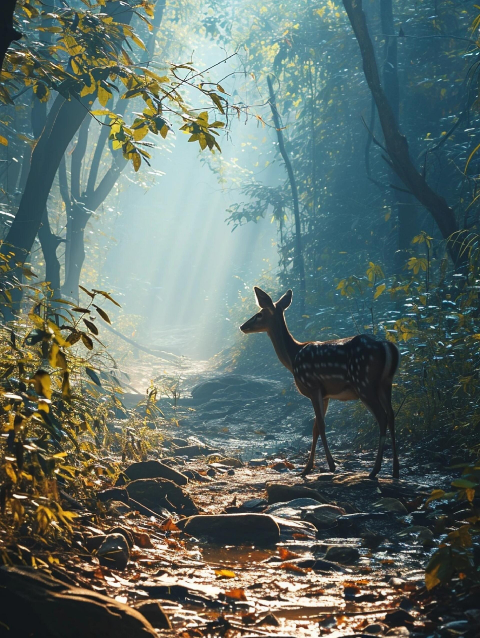 林中鹿素材 林深时见鹿,溪午不闻钟.纵深效果还不错