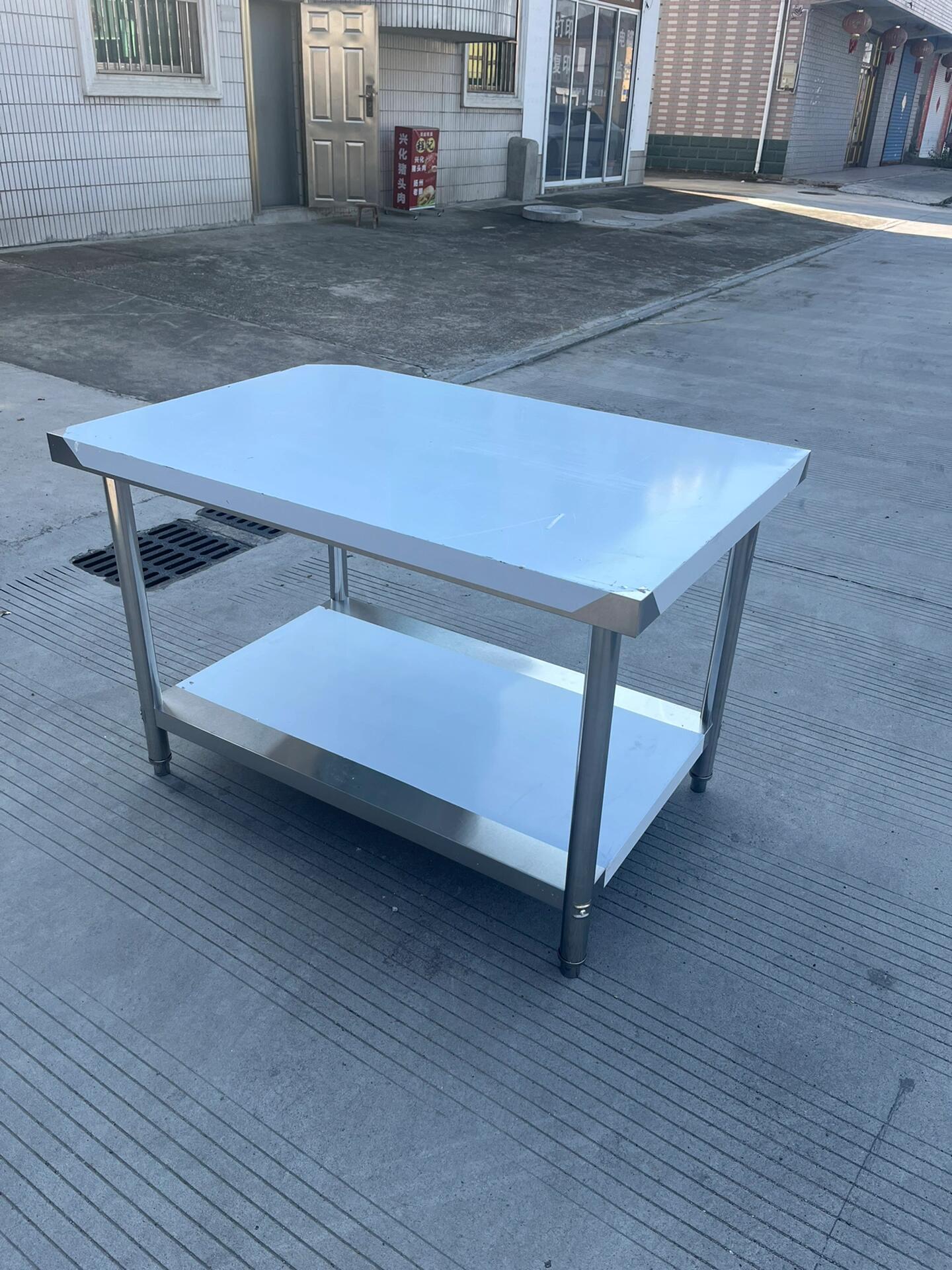 餐饮店少不了要用的不锈钢双层工作台操作台 图上这款尺寸:120x80x80