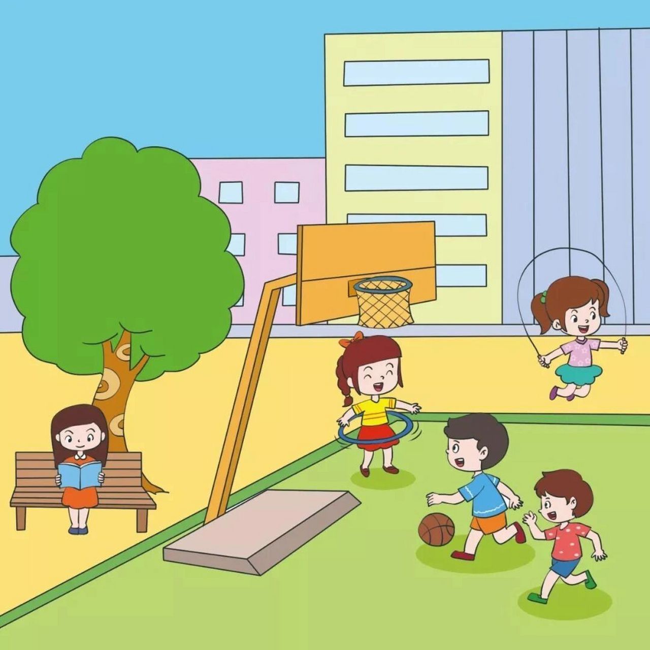 看图写话 课外活动 课外活动时间,同学们走出教室,就在操场上进行各种