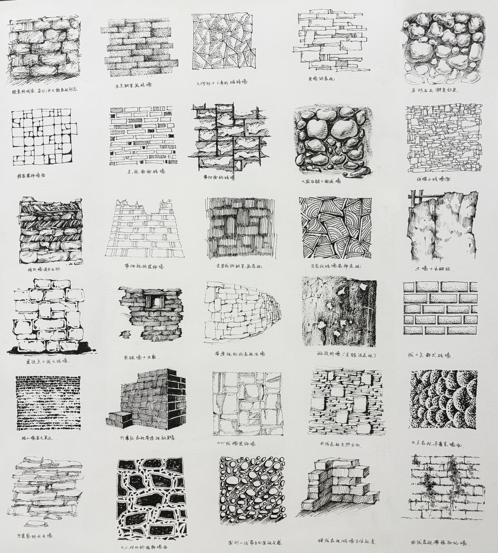 30种钢笔画法画三十种墙!笔废一大扎