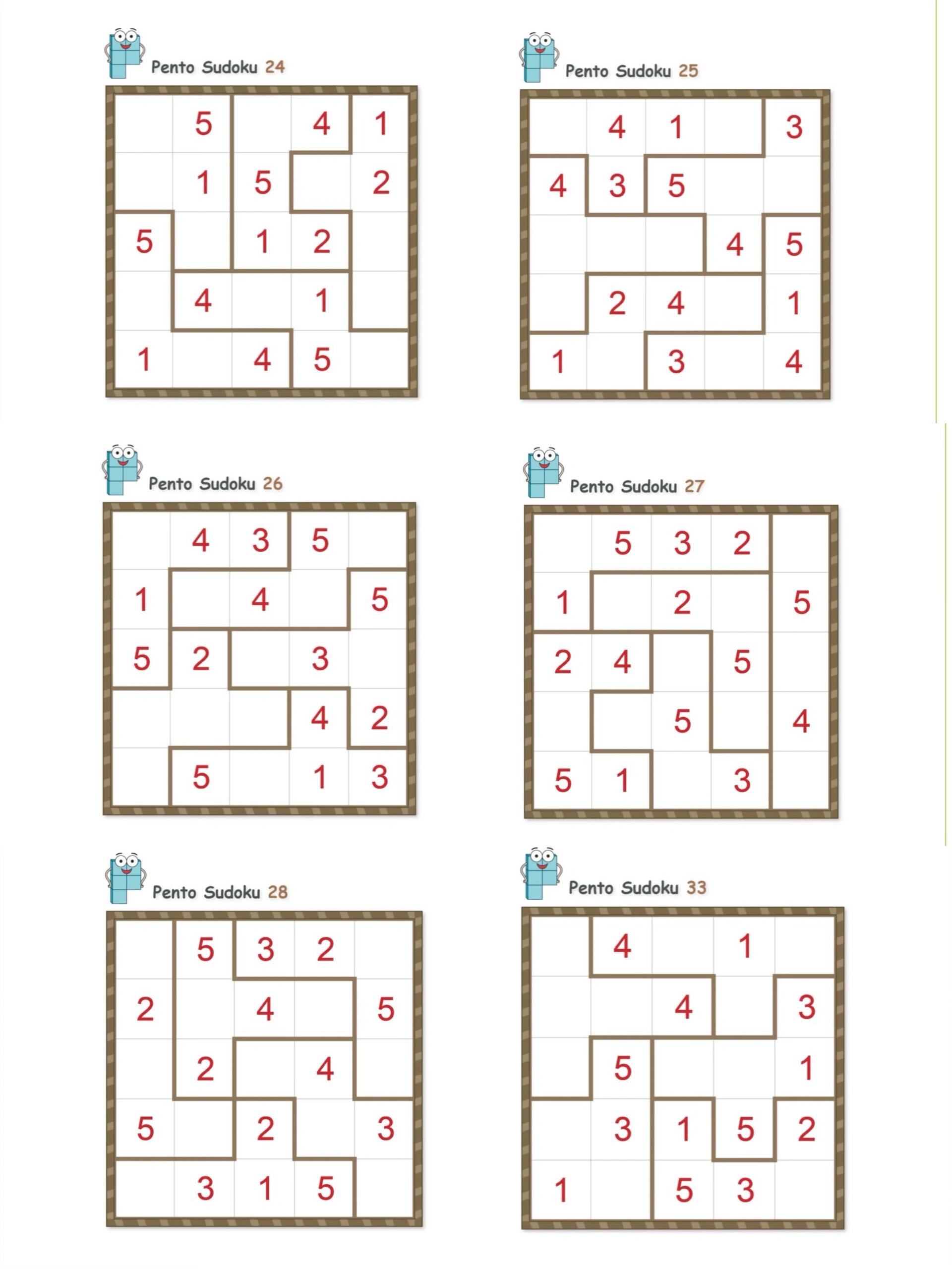 5x5 异性数独(5岁以上宝宝均可)