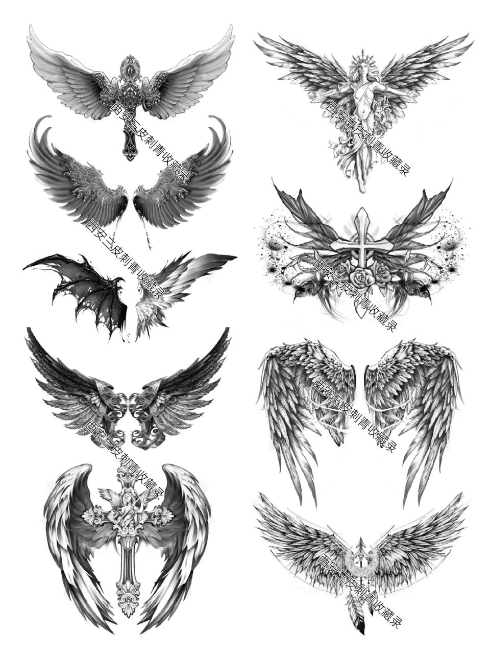 胸前翅膀纹身手稿图片