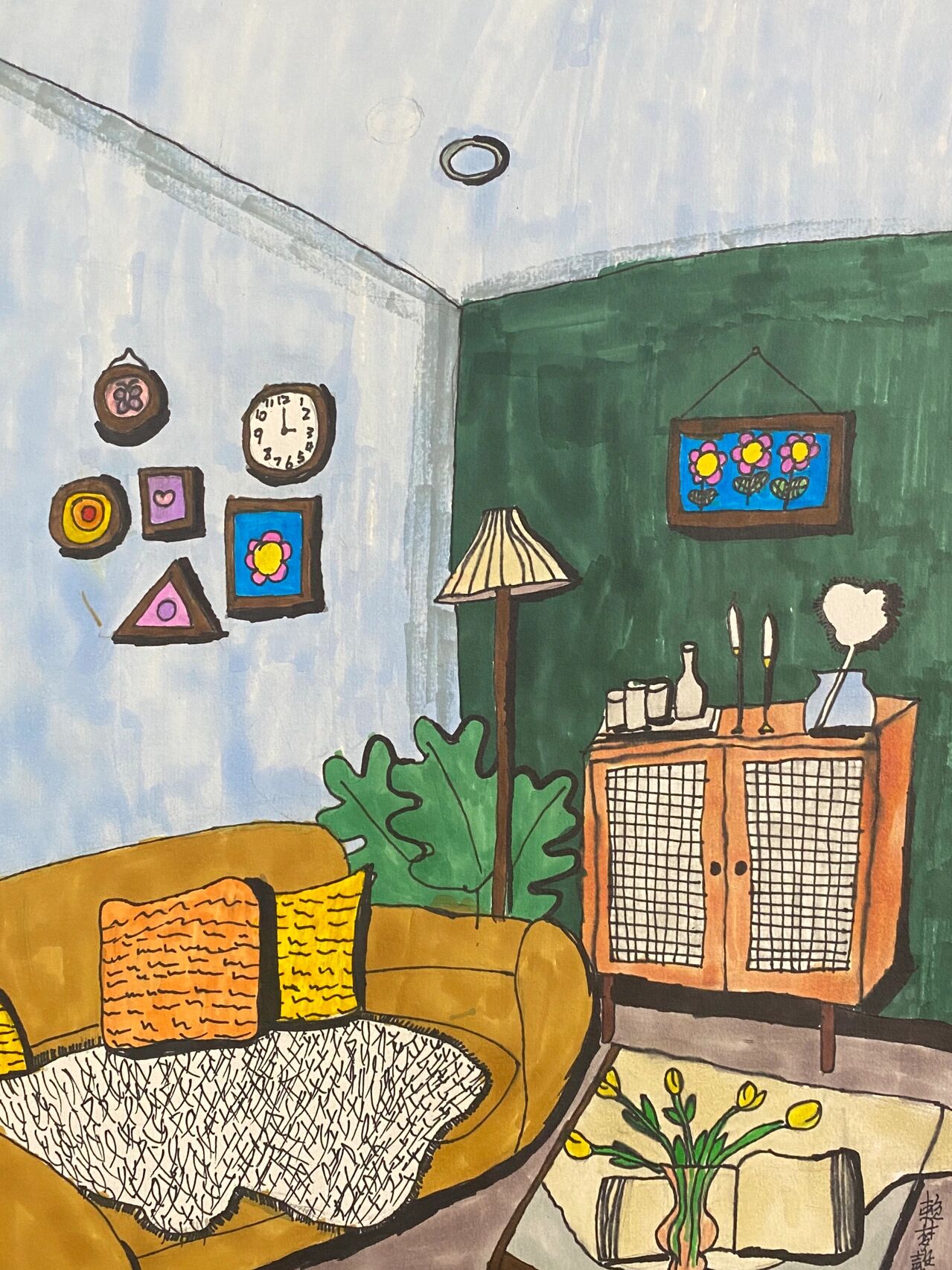 少儿美术|三年级图片写生《房间一角》