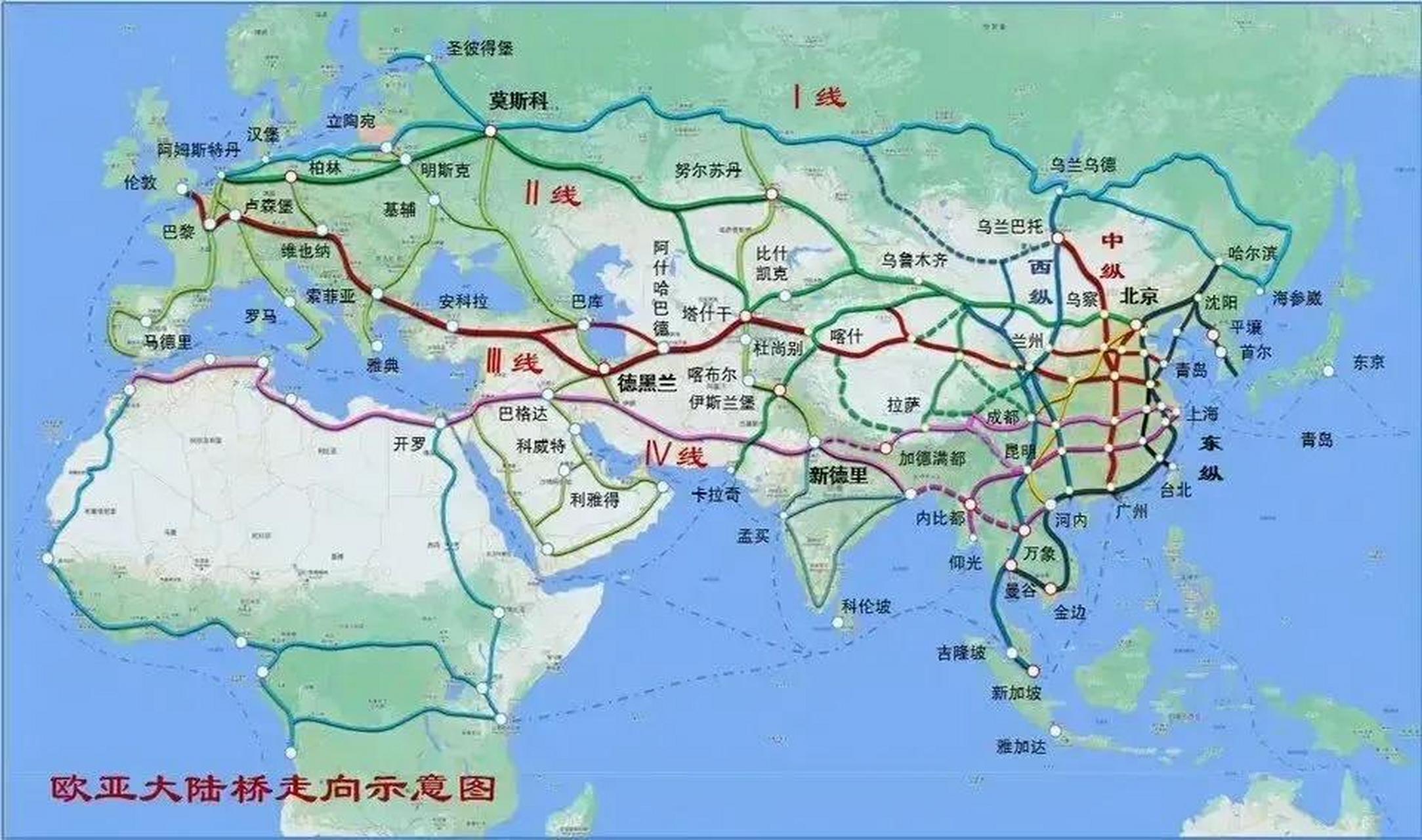 欧亚非铁路构想共计4条其中沈阳涉及了3条,一起来看看!