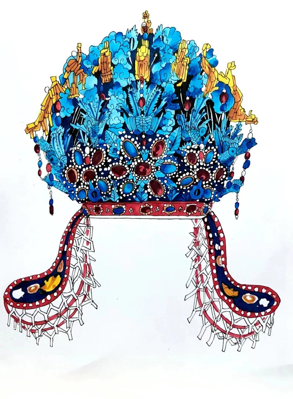 中华民族传统服饰——凤冠 好难画啊啊啊!没画完只铺了底色!