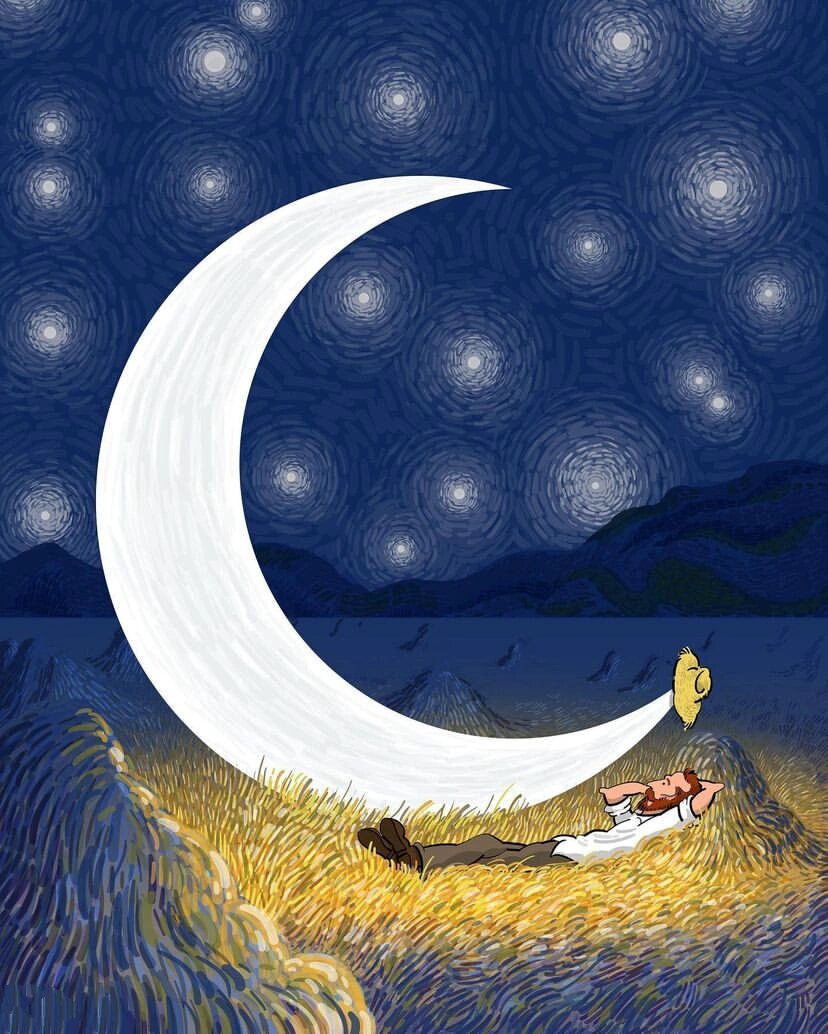 梵高插画|满地都是六便士,他却抬头看见月亮 毛姆小说《月亮与六便士