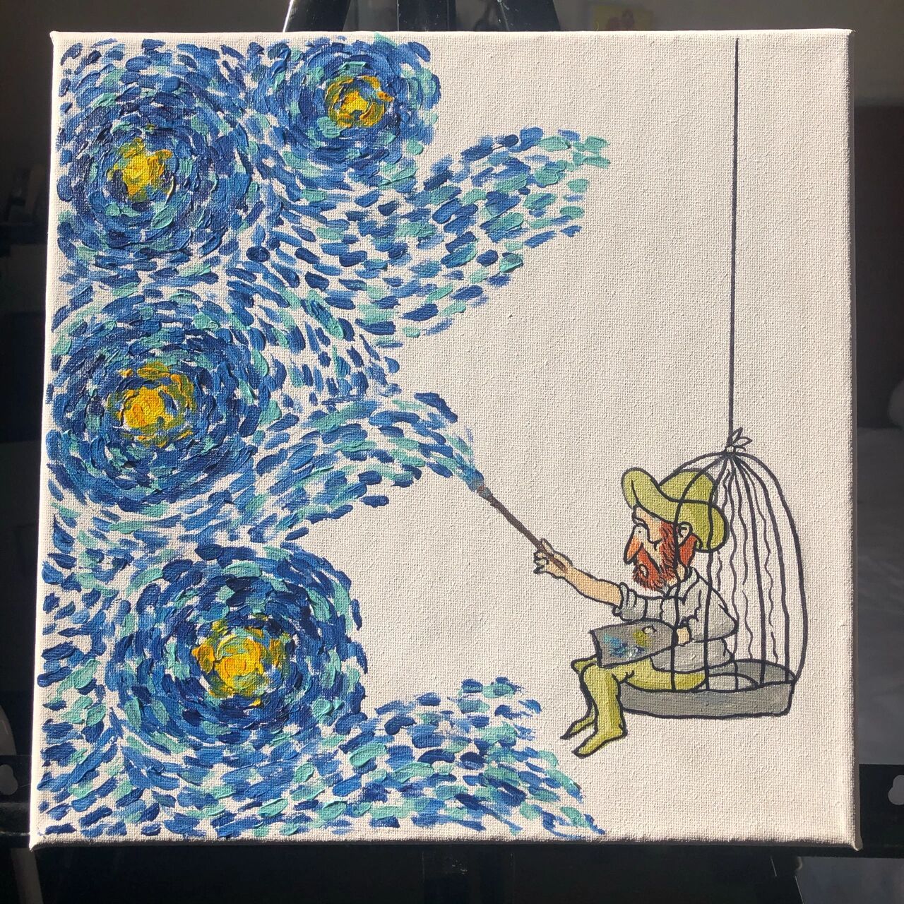 梵高插画风丙烯装饰画《星月夜》——附步骤 "我梦想着绘画,我画着我