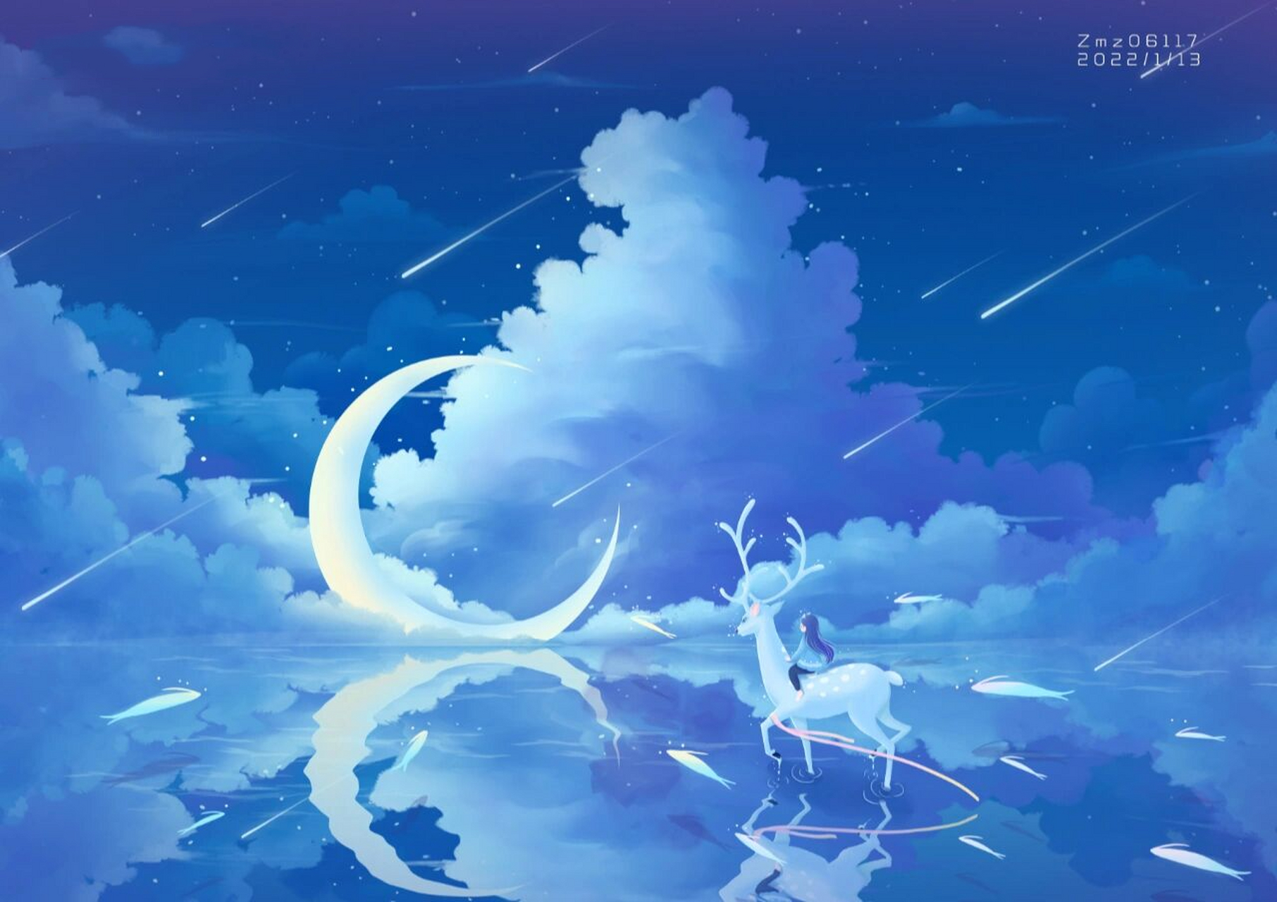 梦幻唯美月亮鹿系列插画 这是益生菌老师的提升课做的一些作业,,春节