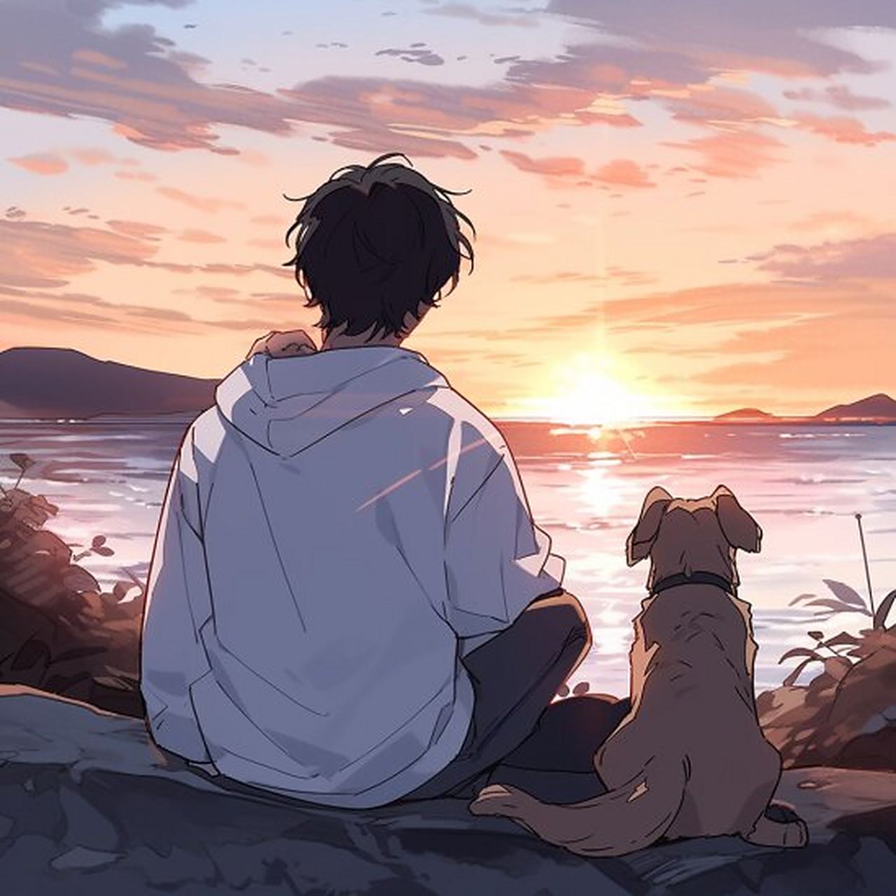 头像一个男的和狗的背影啥意思 一人一狗9898 在夕阳下95 就像