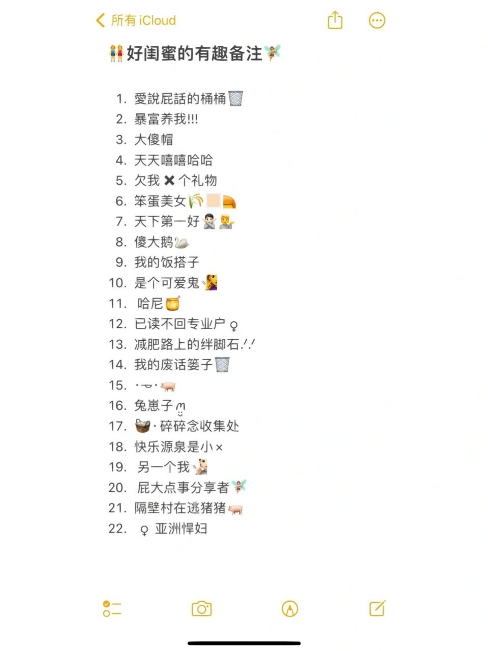 93好闺蜜的有趣备注0269♀15 1. 愛說屁話的桶桶99 2.