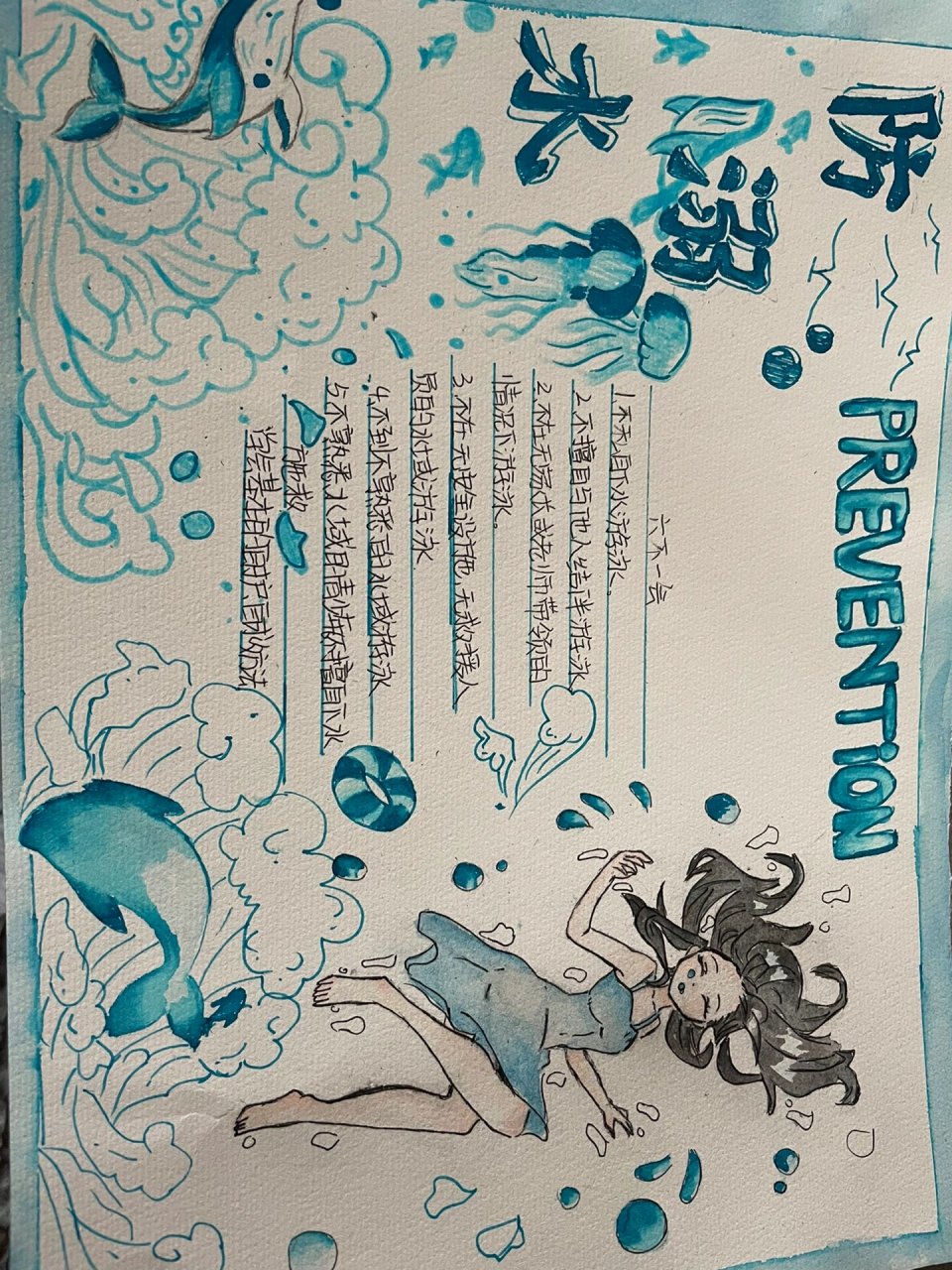 防溺水手抄报.老师不让画动漫人物我就画