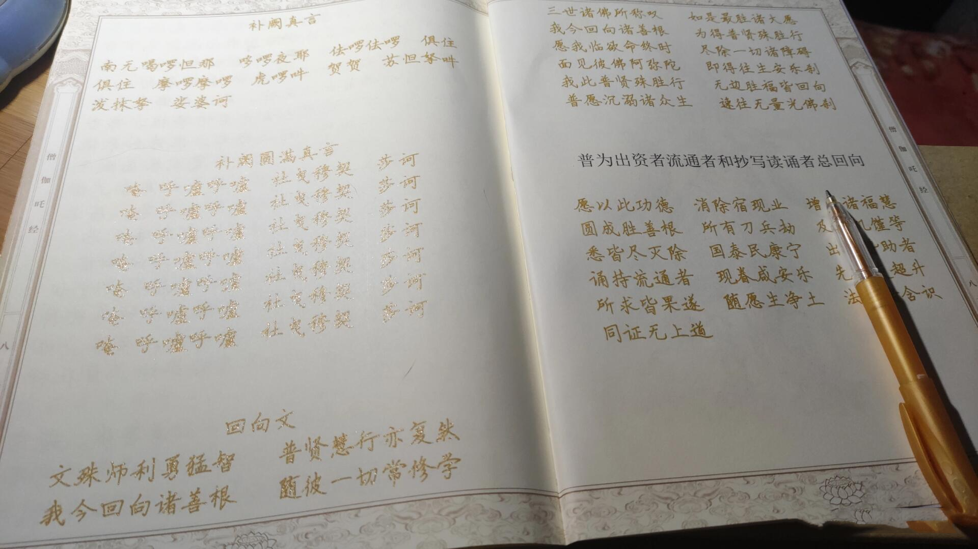 以此抄写《僧伽吒经》一部的功德,回向一切众生皆能丰衣足食,健康吉祥