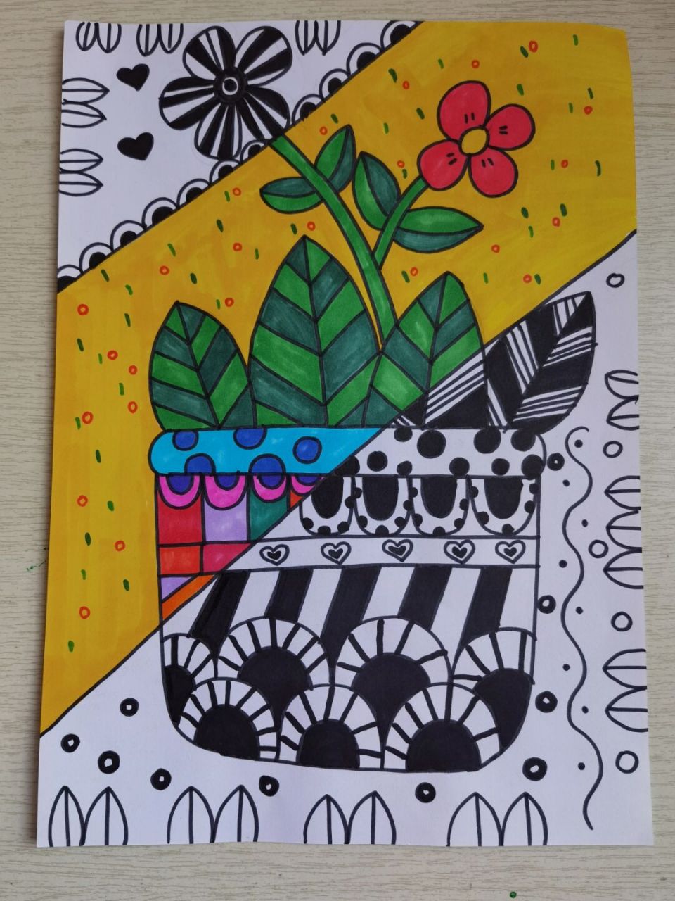 幼儿园美术 花的创意线描图#幼儿园美术