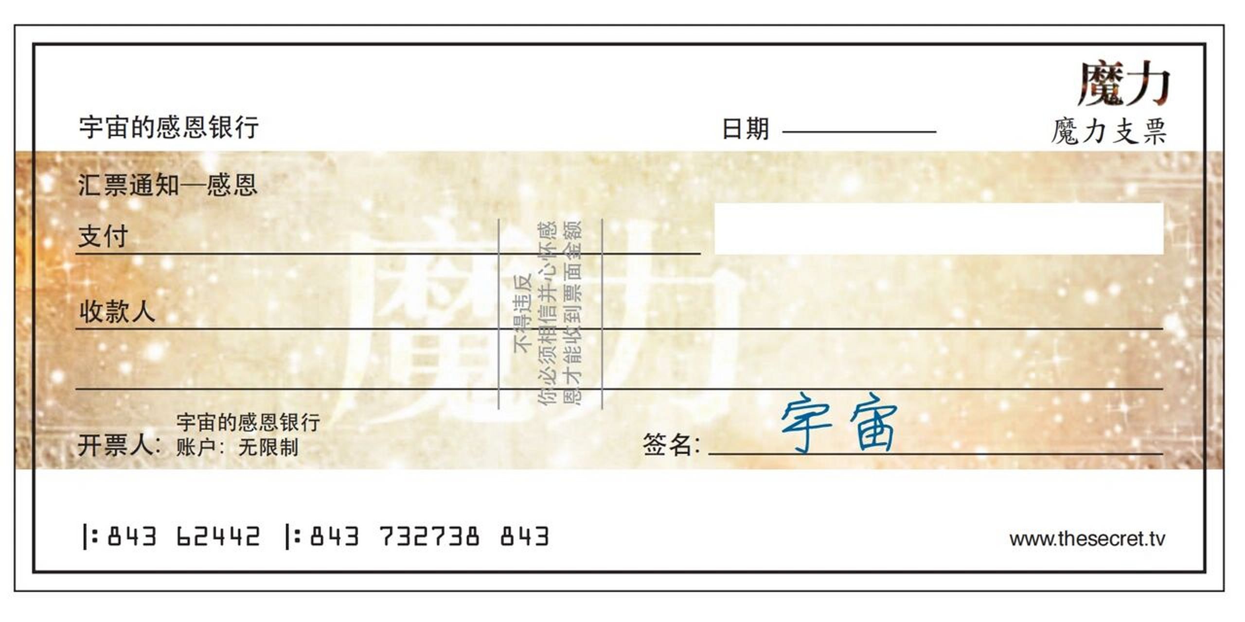 魔力支票中文填写样本图片
