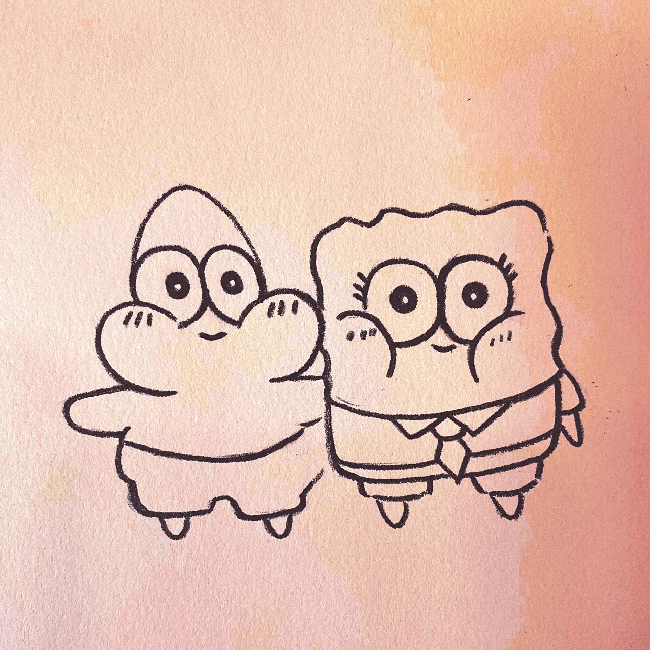 海绵宝宝和派大星铅笔画入门教程 用力拥抱生活就好了04 #画画的