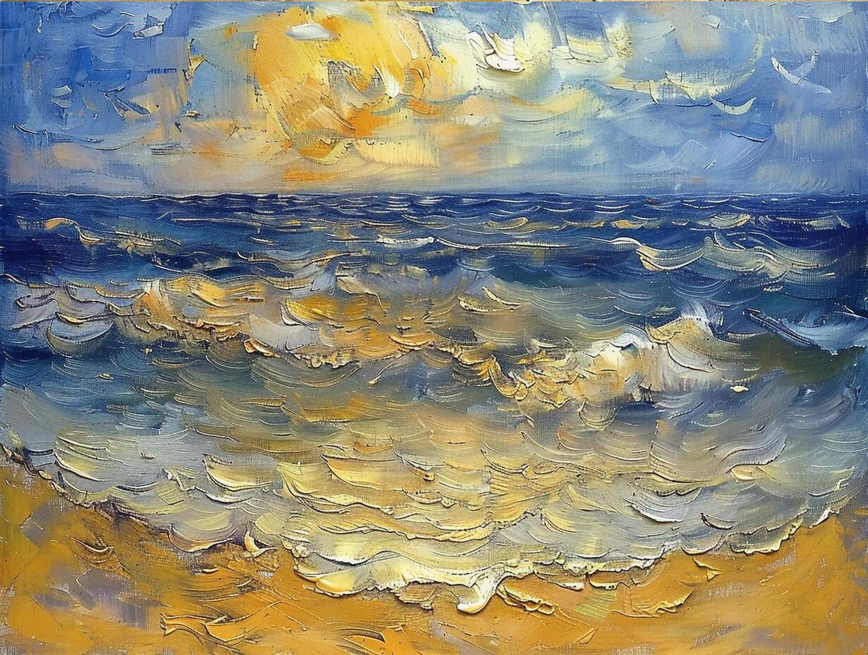 ai油画|克劳德·莫奈风格的大海