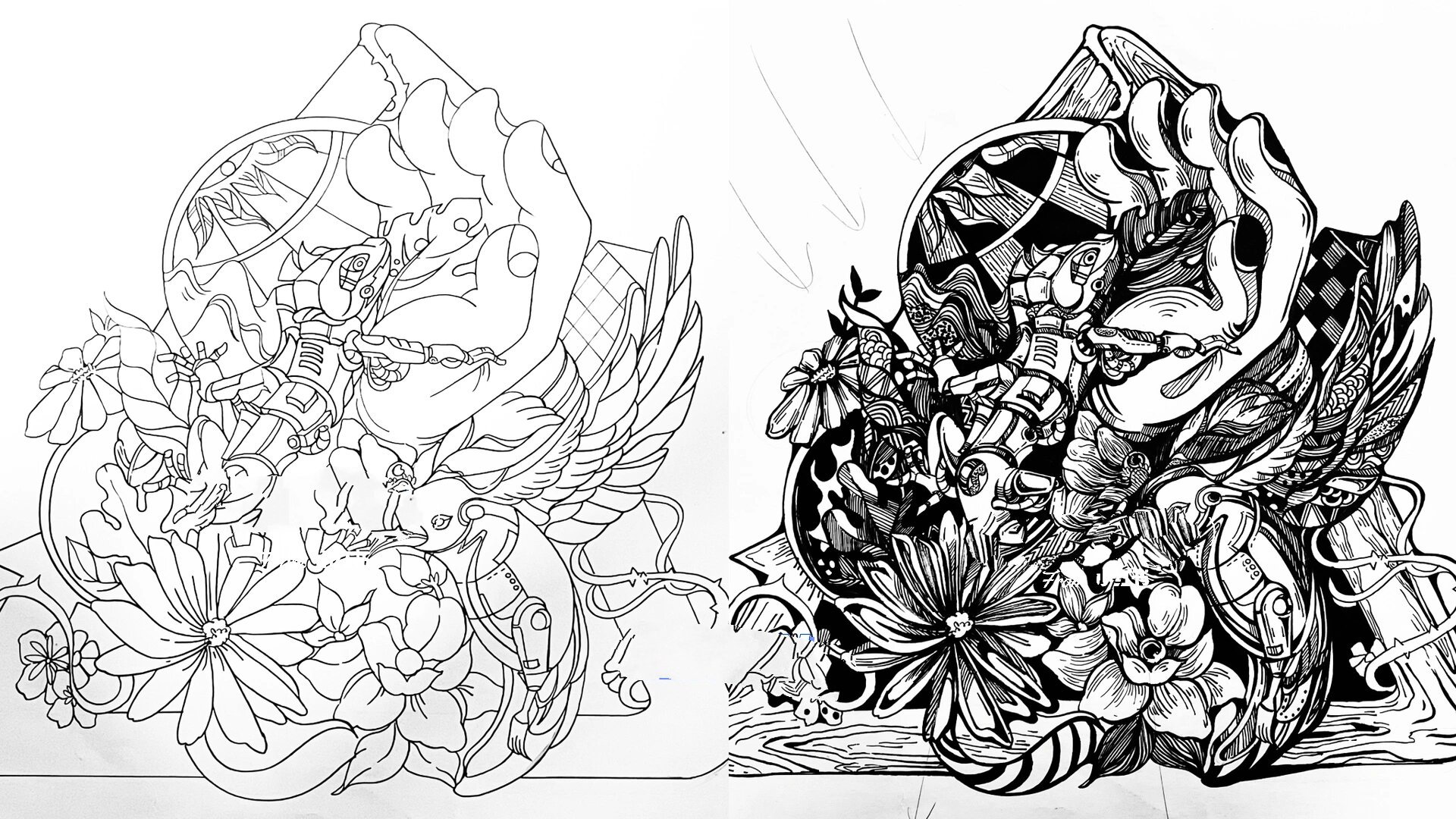 黑白装饰画环保主题稿