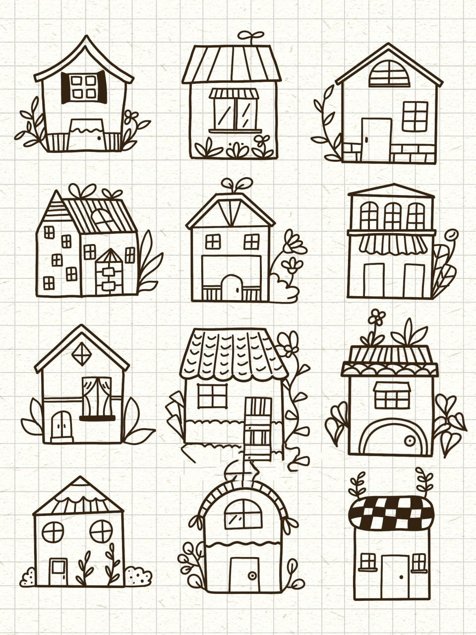 简笔画|简单可爱小房子卡通插画手帐素材 零基础绘画|简笔画教程|黑白