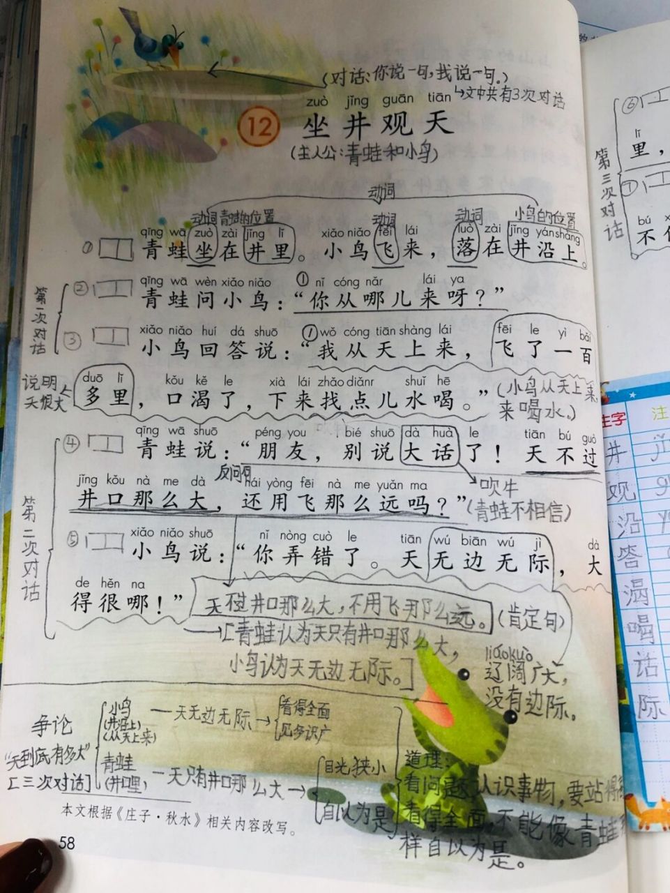 二上语文学生笔记《坐井观天》1 还有课后题没有处理,明天发