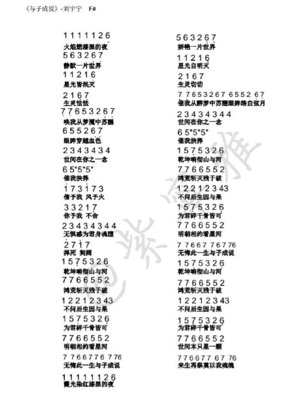 与子成说 简谱来咯