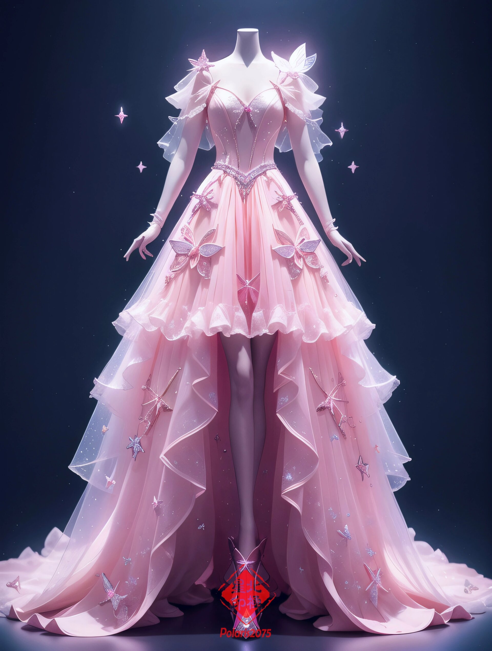 粉色系的璀璨星空裙,仙女裙,骑士服