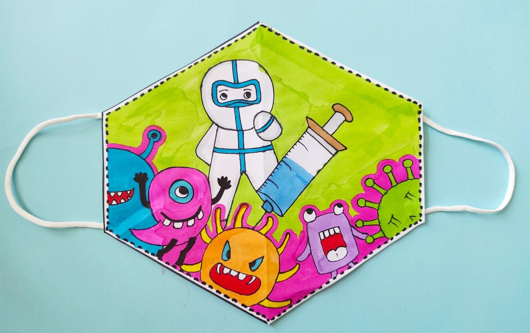 【手工绘画】一张a4纸制作防疫口罩61带步骤 口罩上面的绘画内容