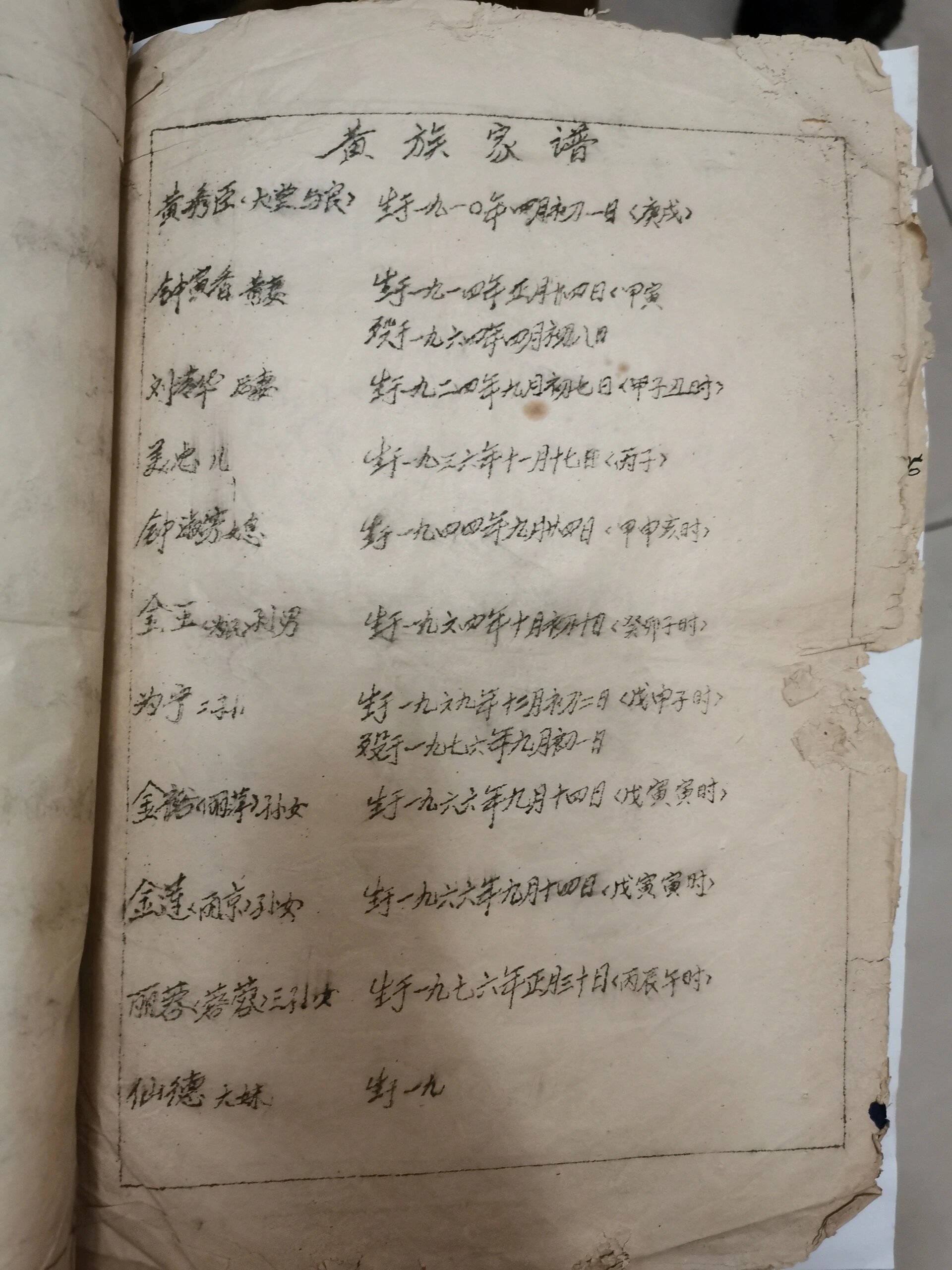 黄氏族谱(部分)