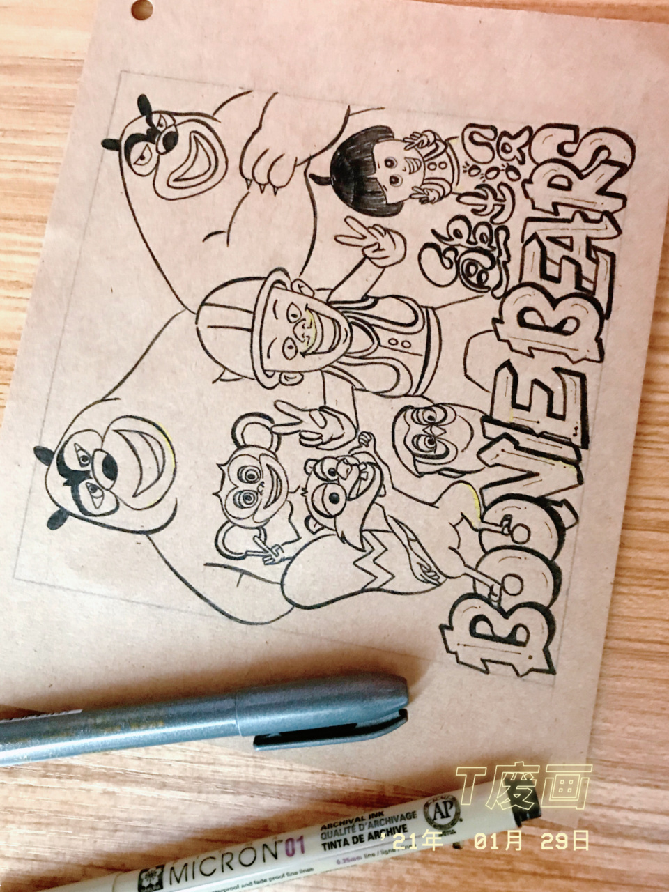 针管笔黑白装饰画卡通动漫手绘熊出没光头强 一位关注我的小红薯发来