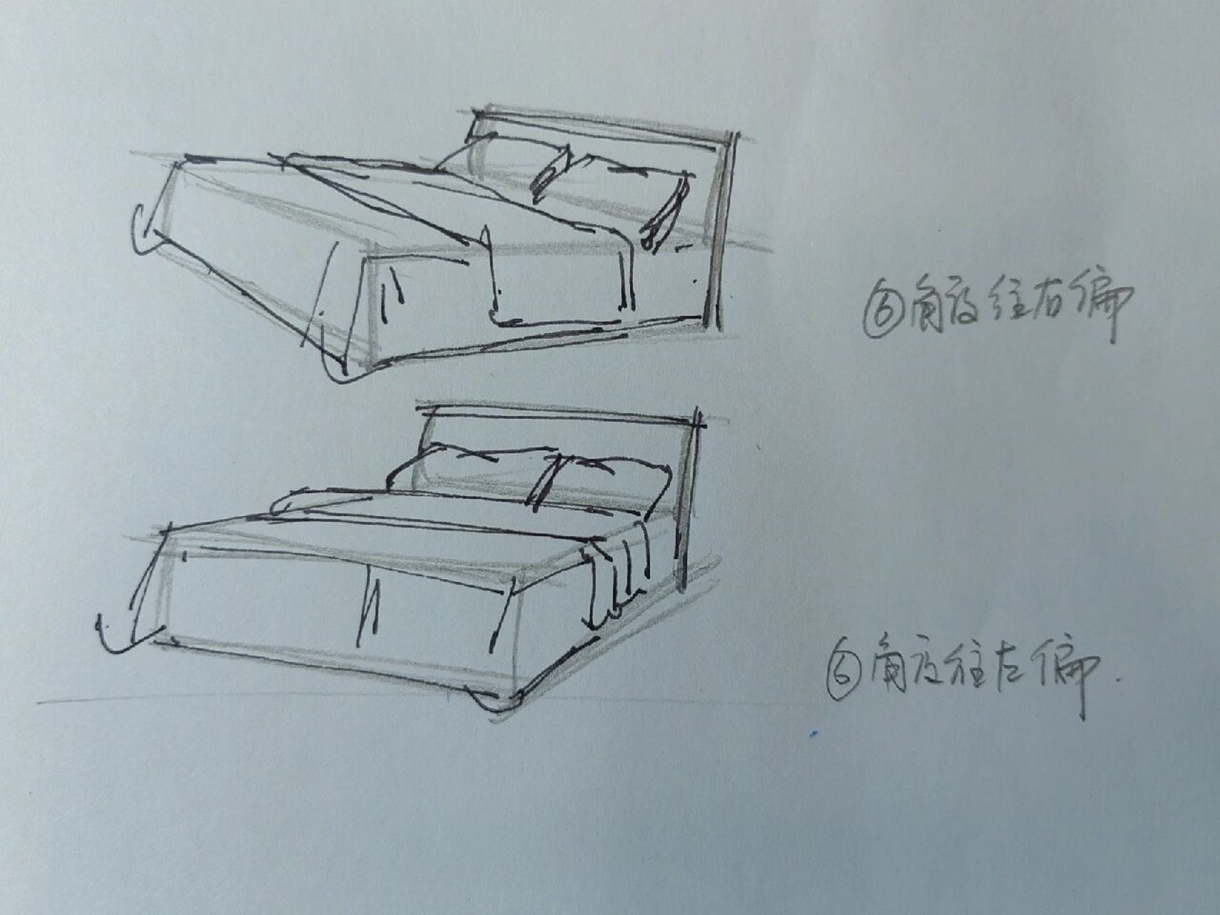 各个角度的床的画法 学手绘,尤其是在学习透视的阶段,一定要能够举一